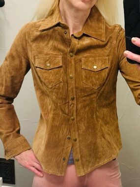 100% leather Suede Snap-Front Shirt Tan 0